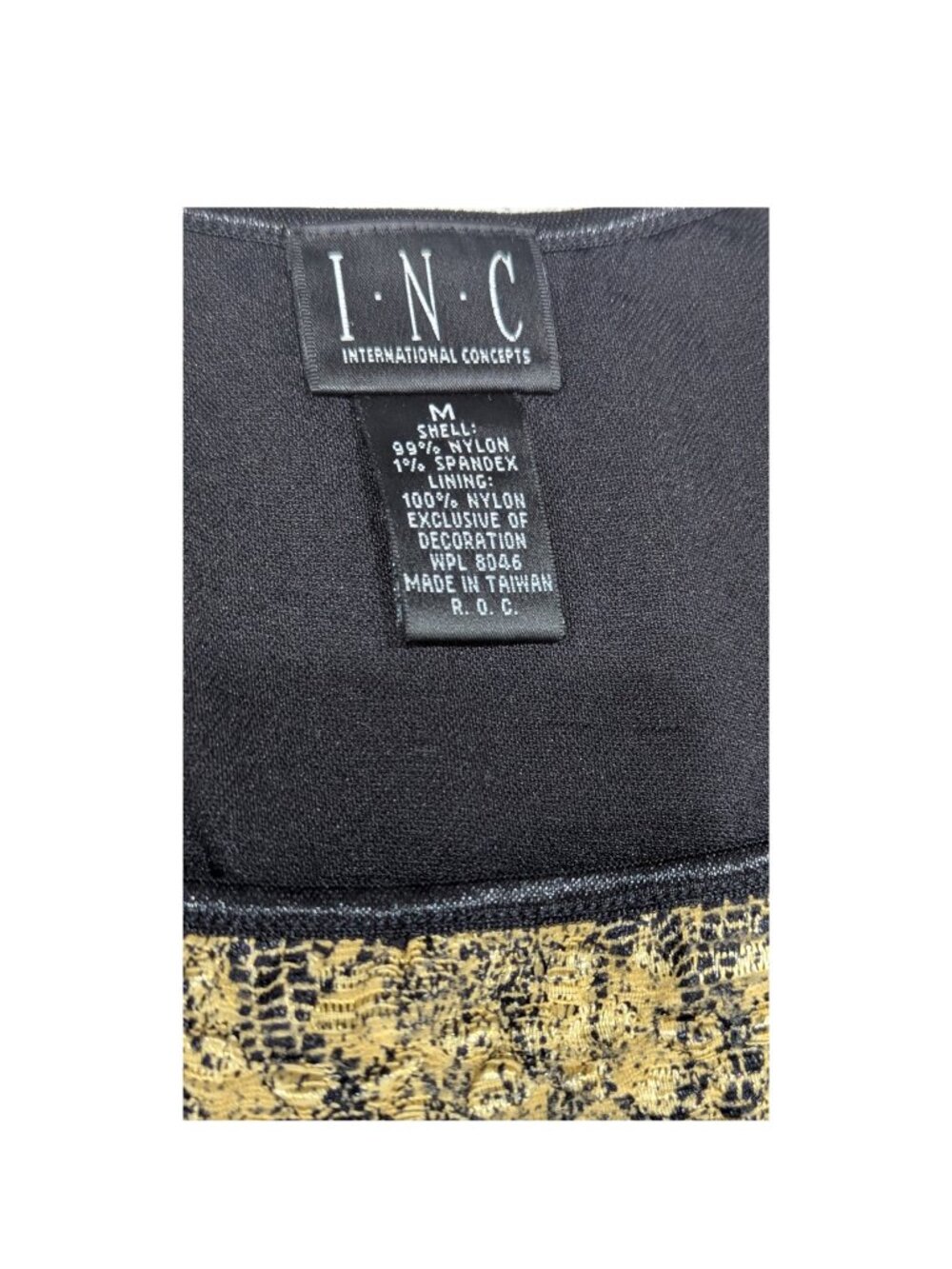 INC Gold Black Baroque Lace Top Square Neck Fitted Size M Runs Small - Picture 6 of 7